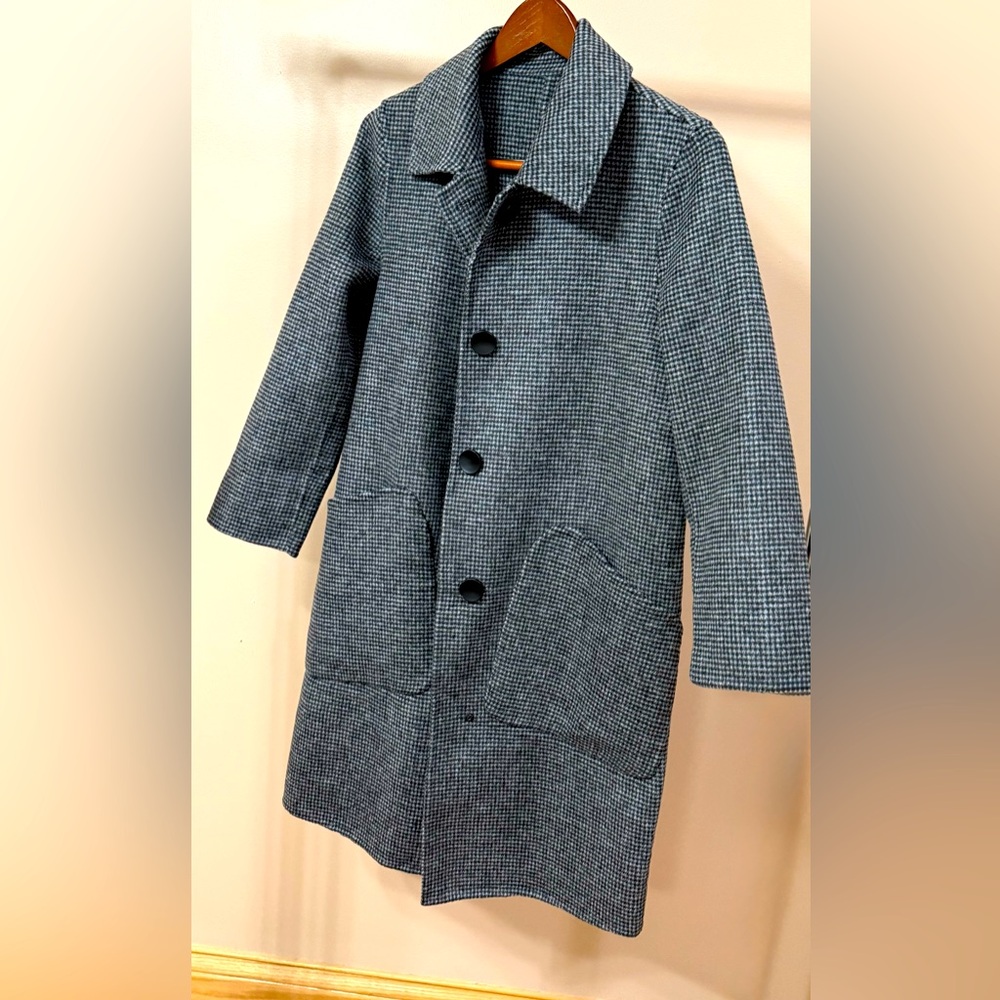 Elegant Women’s Black and White Checkered Wool Coat Size S